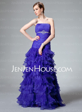 Mermaid Strapless Floor-Length Organza Prom Dress With Ruffle Beading (018021128)
