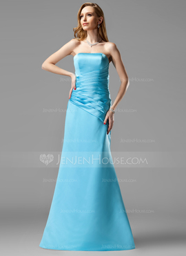 A-Line/Princess Sweetheart Floor-Length Satin Bridesmaid Dress With Ruffle (007001046)