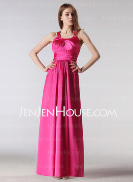 Empire Halter Floor-Length Charmeuse Bridesmaid Dress With Ruffle (007005195)
