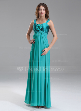 Empire Sweetheart Floor-Length Chiffon Charmeuse Bridesmaid Dress With Ruffle Flower(s) (007025894)