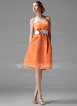 Vestidos princesa/ Formato A Coração Na altura do joelho cetim Vestido de madrinha com faixa fecho de correr (007000928)