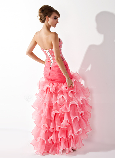Mermaid Sweetheart Asymmetrical Organza Satin Prom Dress With Ruffle Beading Sequins (018005075)