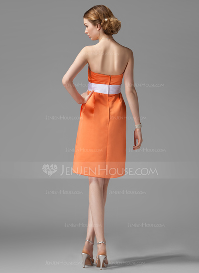 Vestidos princesa/ Formato A Coração Na altura do joelho cetim Vestido de madrinha com faixa fecho de correr (007000928)