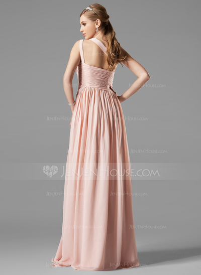 A-Line/Princess One-Shoulder Floor-Length Chiffon Prom Dress With Ruffle Beading Sequins (018004824)