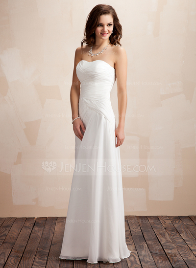 A-Line/Princess Sweetheart Floor-Length Chiffon Wedding Dress With Ruffle (002012917)