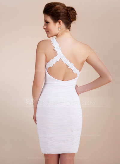 Sheath One-Shoulder Short/Mini Chiffon Cocktail Dress With Ruffle Lace Beading (016020742)