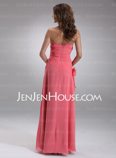 Tubo Sem alça Vestidos longo Chifon Vestido de madrinha com Pregueado fecho de correr (007001081)