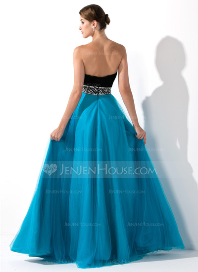 Empire Sweetheart Floor-Length Chiffon Tulle Prom Dress With Ruffle Beading Sequins (018004900)