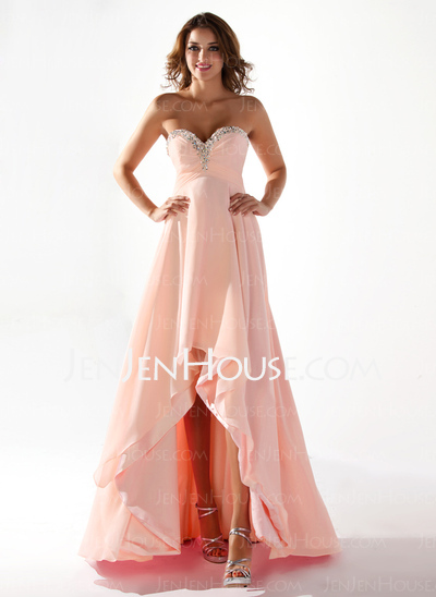 Empire Sweetheart Asymmetrical Chiffon Prom Dress With Ruffle Beading (018020806)