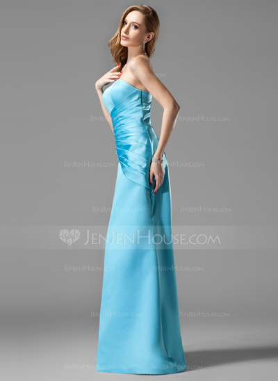 A-Line/Princess Sweetheart Floor-Length Satin Bridesmaid Dress With Ruffle (007001046)