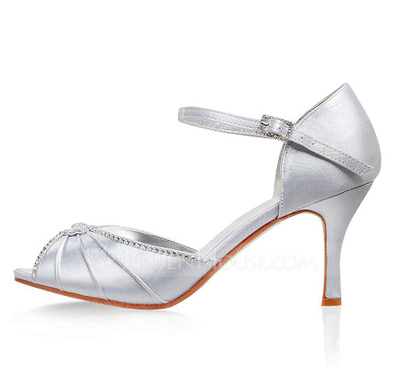 Satin Stiletto Heel Pumps Sandals Wedding Shoes With Buckle Rhinestone (047005113)