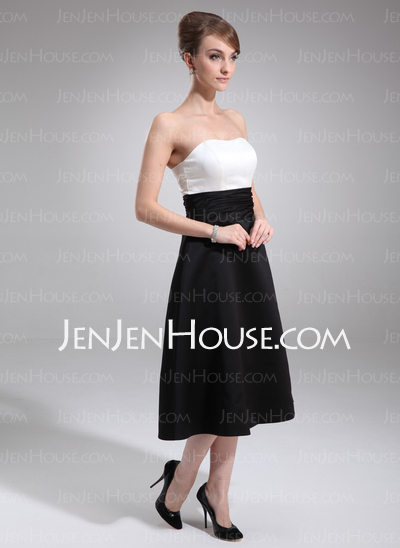 A-Line/Princess Sweetheart Knee-Length Satin Bridesmaid Dress With Ruffle (007004048)