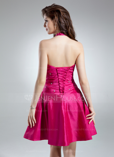 Vestidos princesa/ Formato A Frente única Curto/ Mini Tafetá Vestidos de boas vindas com Pregueado Bordado (022020623)