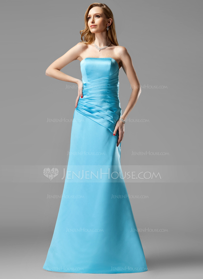 A-Line/Princess Sweetheart Floor-Length Satin Bridesmaid Dress With Ruffle (007001046)