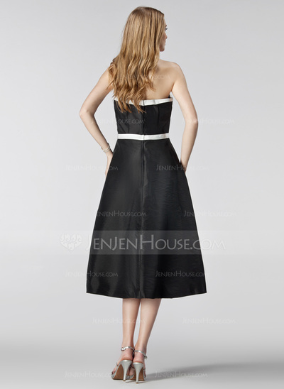 A-Line/Princess Strapless Tea-Length Taffeta Bridesmaid Dress With Sash (007001068)