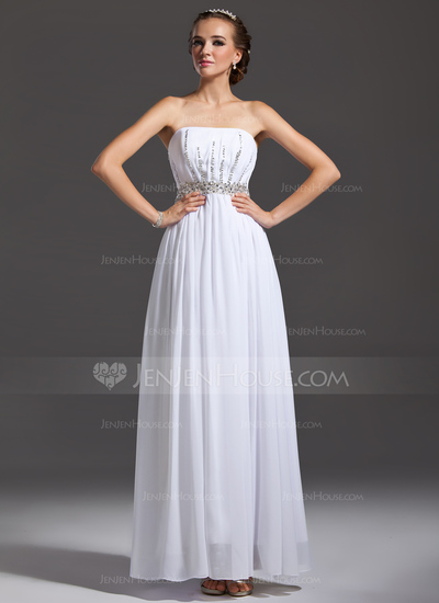 A-Line/Princess Strapless Floor-Length Chiffon Prom Dress With Ruffle Beading Sequins (018005355)