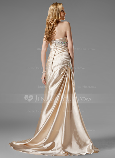 Sheath Sweetheart Sweep Train Charmeuse Prom Dress With Ruffle Beading Sequins (018004806)