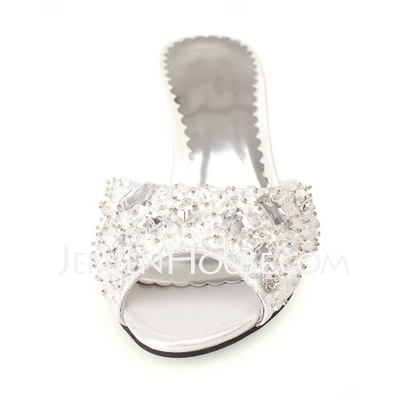Leatherette Kitten Hak Peep Toe Sandals Bruidsschoenen met Kraal (047011908)