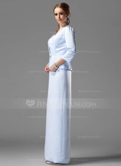 Sheath Strapless Floor-Length Satin Mother of the Bride Dress With Beading (008003492)