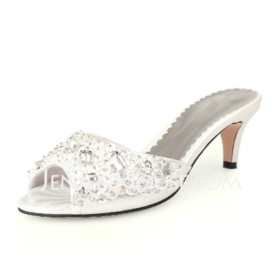 Leatherette Kitten Hak Peep Toe Sandals Bruidsschoenen met Kraal (047011908)