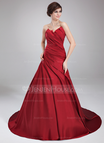 Ball-Gown Scalloped Neck Chapel Train Satin Quinceanera Dress With Ruffle (021020668)