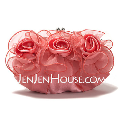 Watermelon Gorgeous Satin/ Tulle Shell Evening Handbags/ Clutches More Colors Available(012005451)
