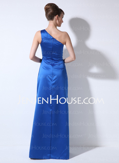 Etui-Linie One-Shoulder-Träger Bodenlang Satin Kleid für die Brautmutter (008022448)