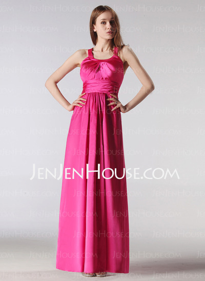 Empire Halter Floor-Length Charmeuse Bridesmaid Dress With Ruffle (007005195)
