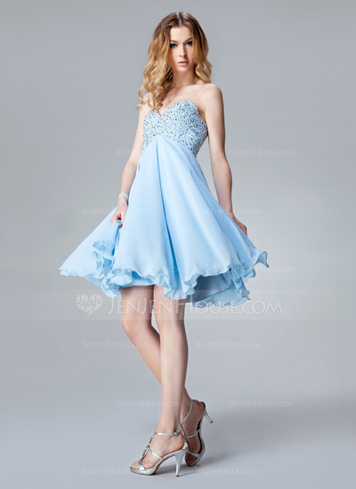 Empire Sweetheart Knee-Length Chiffon Homecoming Dress With Beading Sequins (022004621)