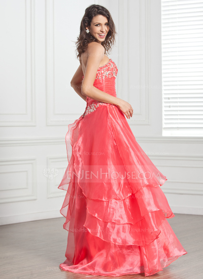 A-Line/Princess Strapless Floor-Length Organza Quinceanera Dress With Embroidered Ruffle Beading Sequins (021020694)