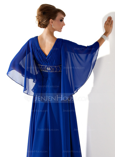A-Line/Princess V-neck Floor-Length Chiffon Mother of the Bride Dress With Ruffle Beading Sequins (008005706)
