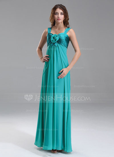 Empire Sweetheart Floor-Length Chiffon Charmeuse Bridesmaid Dress With Ruffle Flower(s) (007025894)