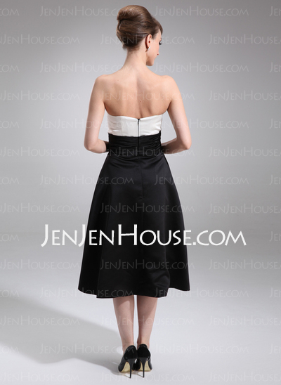 A-Line/Princess Sweetheart Knee-Length Satin Bridesmaid Dress With Ruffle (007004048)