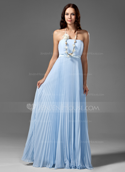 Empire Strapless Floor-Length Chiffon Charmeuse Bridesmaid Dress With Sash (007000961)