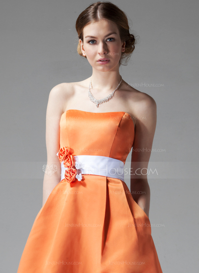Vestidos princesa/ Formato A Coração Na altura do joelho cetim Vestido de madrinha com faixa fecho de correr (007000928)