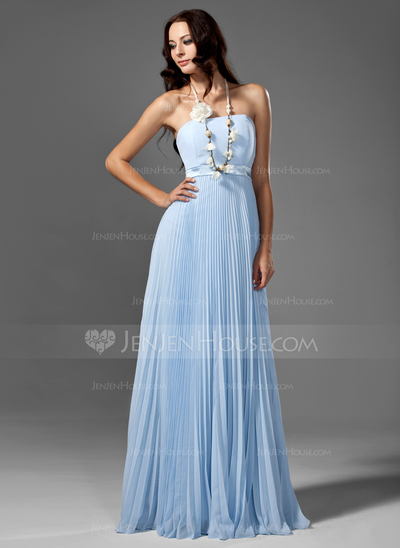 Empire Strapless Floor-Length Chiffon Charmeuse Bridesmaid Dress With Sash (007000961)
