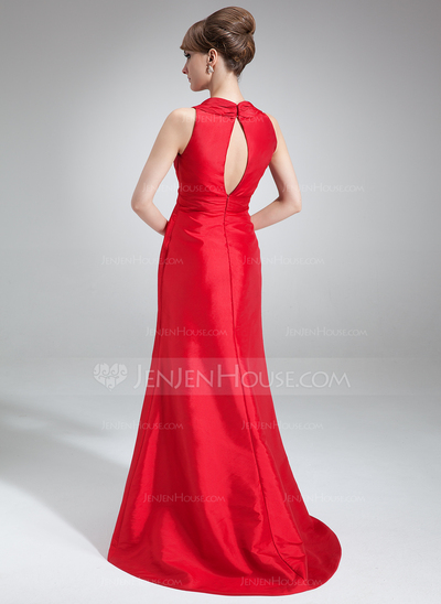 Vestidos princesa/ Formato A Decote V Cauda vassoura Tafetá Vestido de madrinha com Pregueado (007004301)