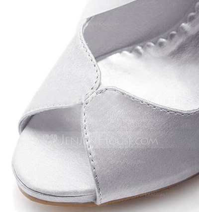Satin Stiletto Heel Peep Toe Platform Pumps Wedding Shoes With Ribbon Tie (047005035)
