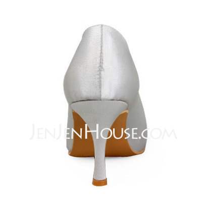 Satin Stiletto Heel Closed Toe Pumps Wedding Shoes With Rhinestone (047011898)