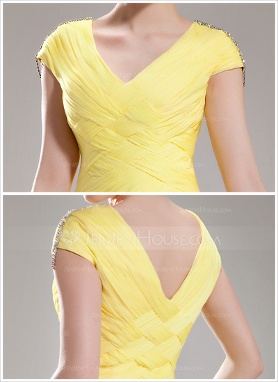 Vestidos princesa/ Formato A Decote V Vestidos longo Tecido de seda Vestidos de baile com Pregueado Bordado (018005580)