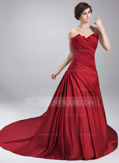 Ball-Gown Scalloped Neck Chapel Train Satin Quinceanera Dress With Ruffle (021020668)
