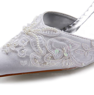 Lace Satin Stiletto Heel Closed Toe Pumps Wedding Shoes With Buckle Stitching Lace (047005036)