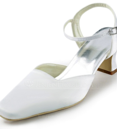 Satin Chunky Heel Closed Toe Slingbacks Pumps Wedding Shoes (047010761)