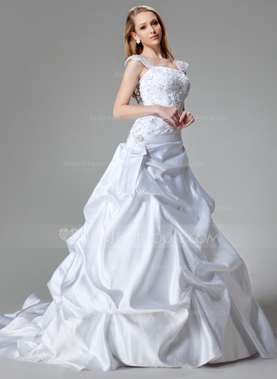 A-Line/Principessa Coda a strascico corto Raso Abiti per matrimonio con Ricamo A paillette (002000436)