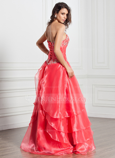 A-Line/Princess Strapless Floor-Length Organza Quinceanera Dress With Embroidered Ruffle Beading Sequins (021020694)