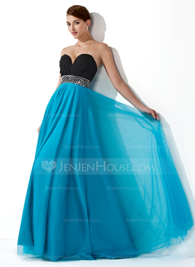 Empire Sweetheart Floor-Length Chiffon Tulle Prom Dress With Ruffle Beading Sequins (018004900)