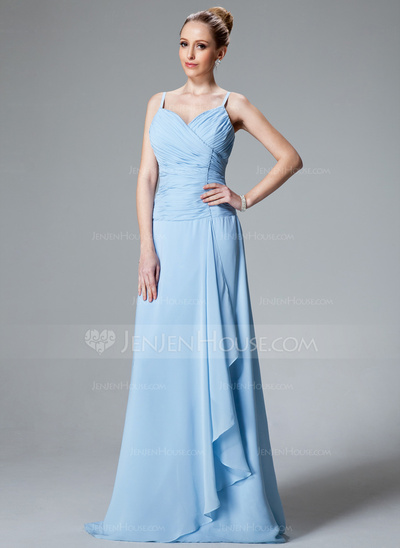 A-Line/Princess V-neck Floor-Length Chiffon Bridesmaid Dress With Ruffle Beading (007001116)