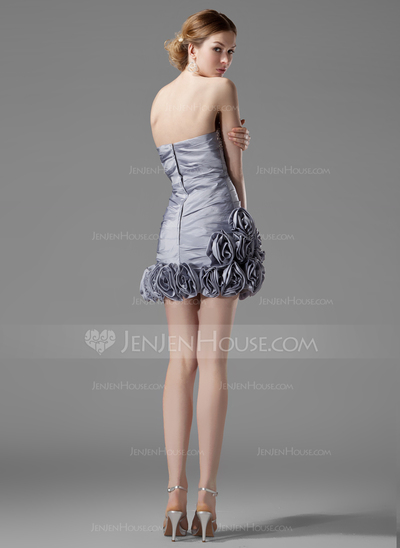 Sheath Strapless Short/Mini Taffeta Homecoming Dress With Ruffle Beading Flower(s) Sequins (022021054)