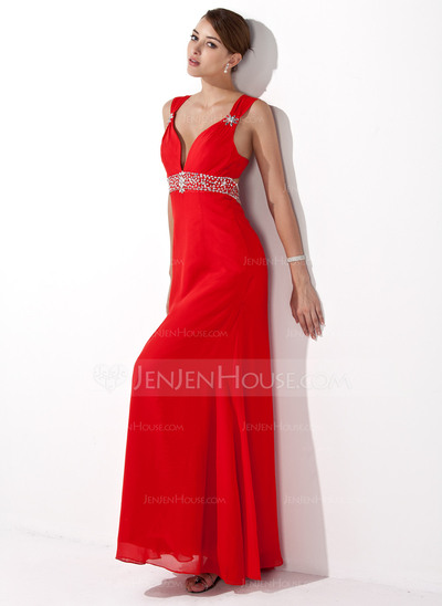 A-Line/Princess Sweetheart Floor-Length Chiffon Evening Dress With Ruffle Beading Sequins (017004434)