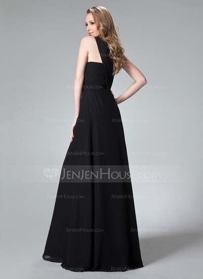 Vestidos princesa/ Formato A Um ombro Vestidos longo Chifon Vestido de madrinha com Pregueado (007004281)